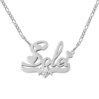 Personalized Birthstone Name Plate Necklace: Double Plated Figaro Chain