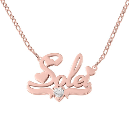 Personalized Birthstone Name Plate Necklace: Double Plated Figaro Chain