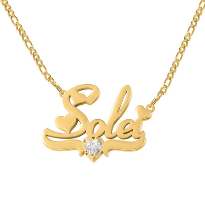 Personalized Birthstone Name Plate Necklace: Double Plated Figaro Chain