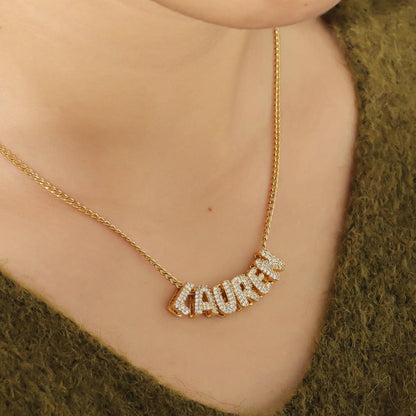 3D Bubble Letters Necklace with Sparkling Accents