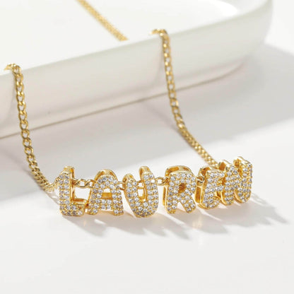 3D Bubble Letters Necklace with Sparkling Accents