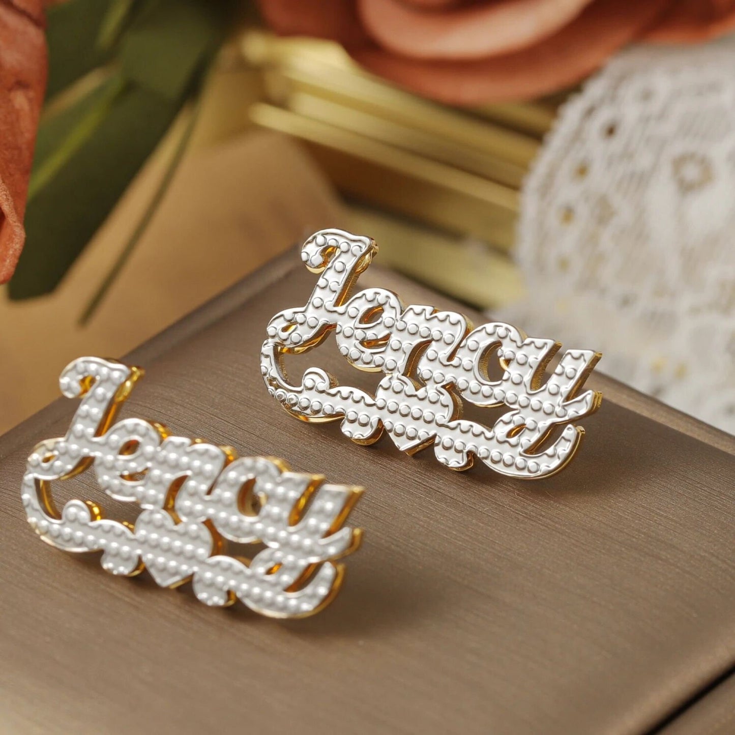 Personalized Name Stud Earrings: Double Plated Waterproof Jewelry