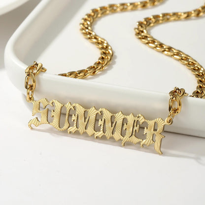 Old English Name Plate Necklace: Stainless Steel Personalized Curb Chain