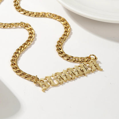 Old English Name Plate Necklace: Stainless Steel Personalized Curb Chain
