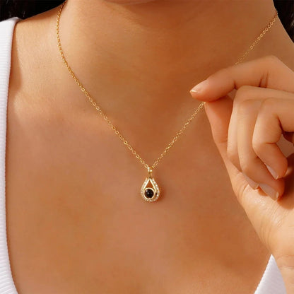 Teardrop Photo Projection Necklace: Stainless Steel Memorial Keepsake