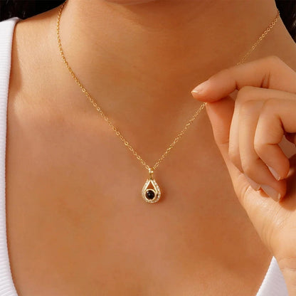 Teardrop Photo Projection Necklace: Stainless Steel Memorial Keepsake
