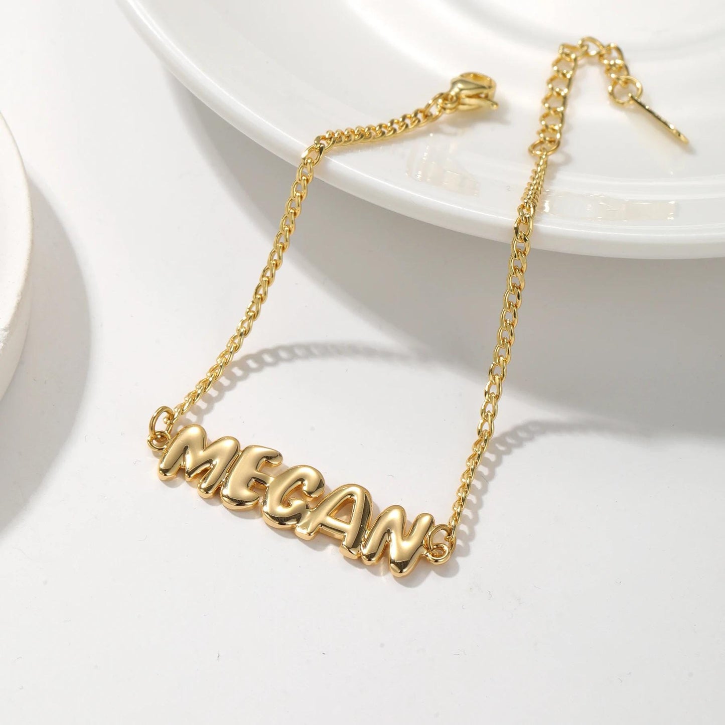 Custom Bubble Font Name Bracelet: Personalized Bracelet, Stainless Steel 18K Gold Plating