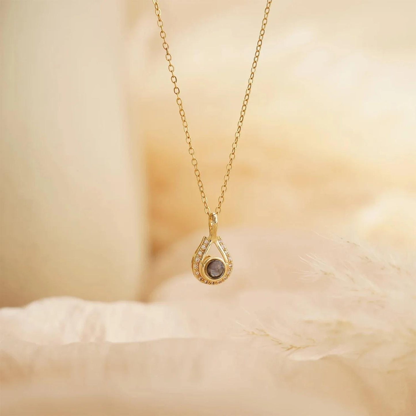 Teardrop Photo Projection Necklace: Stainless Steel Memorial Keepsake