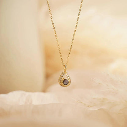 Teardrop Photo Projection Necklace: Stainless Steel Memorial Keepsake