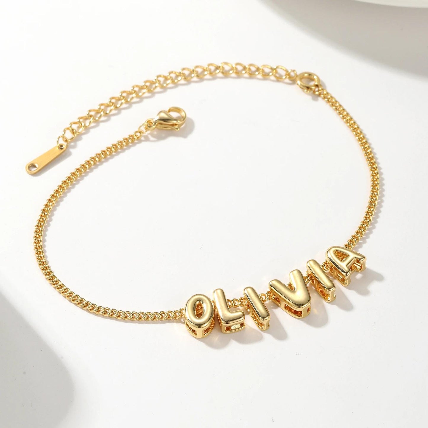 Personalized Name Bracelet: Bubble Letter Jewelry, Tarnish Free Stainless Steel