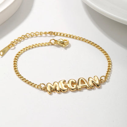 Custom Bubble Font Name Bracelet: Personalized Bracelet, Stainless Steel 18K Gold Plating
