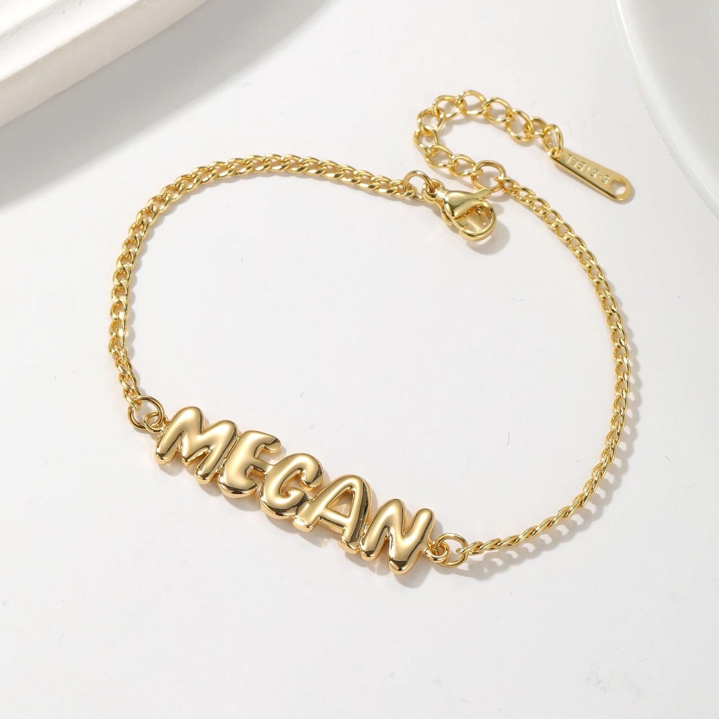 Custom Bubble Font Name Bracelet: Personalized Bracelet, Stainless Steel 18K Gold Plating
