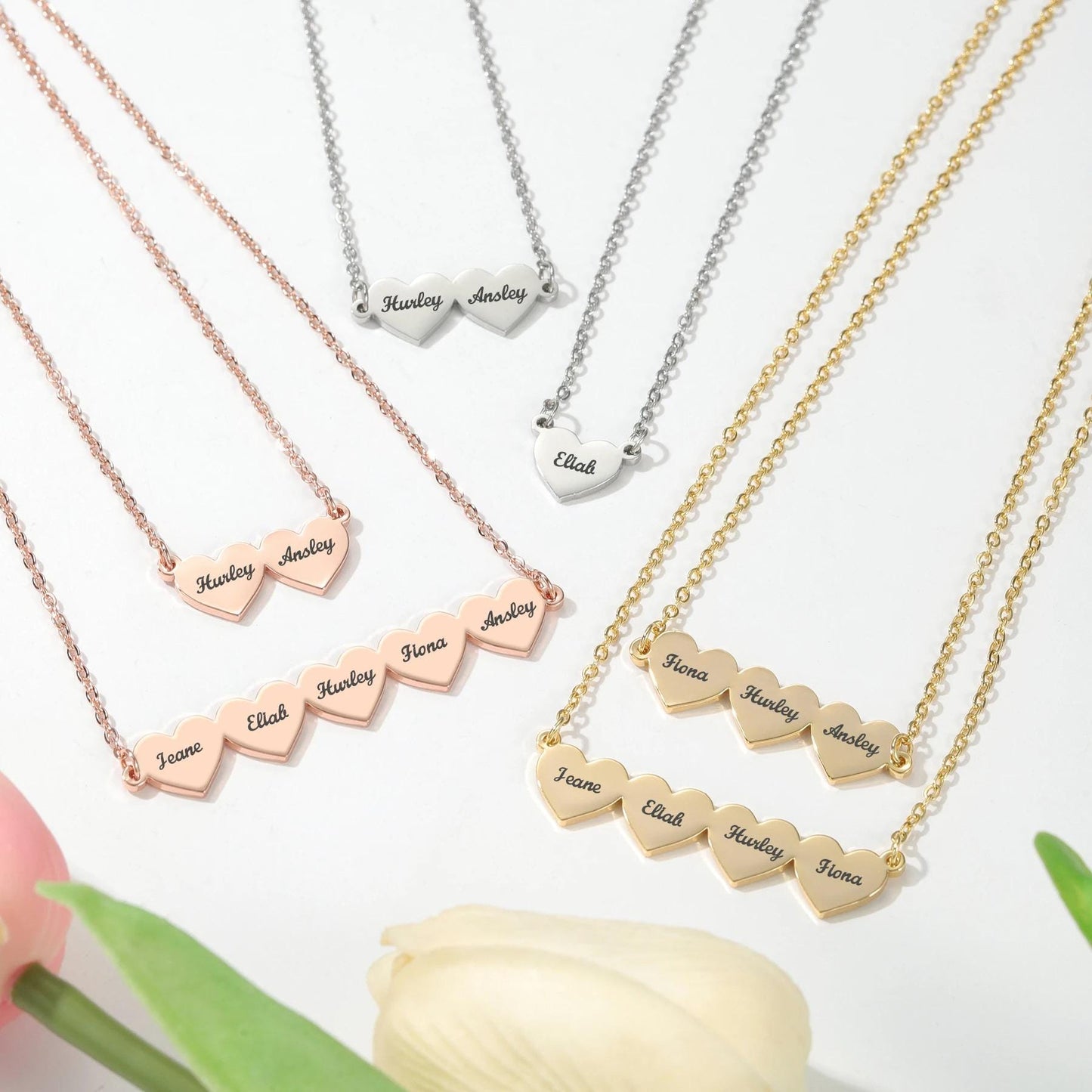 Personalized Heart Name Necklace: Stainless Steel Family Pendant