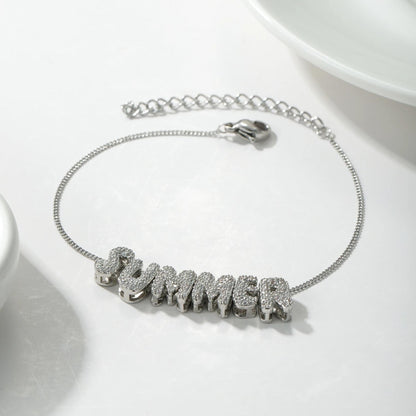Custom Bubble Letter Name Bracelet: Gold Plated Cubic Zirconia Charm