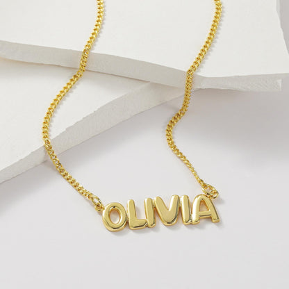 Custom Bubble Name Necklace: Gold Plated Stainless Steel, Waterproof