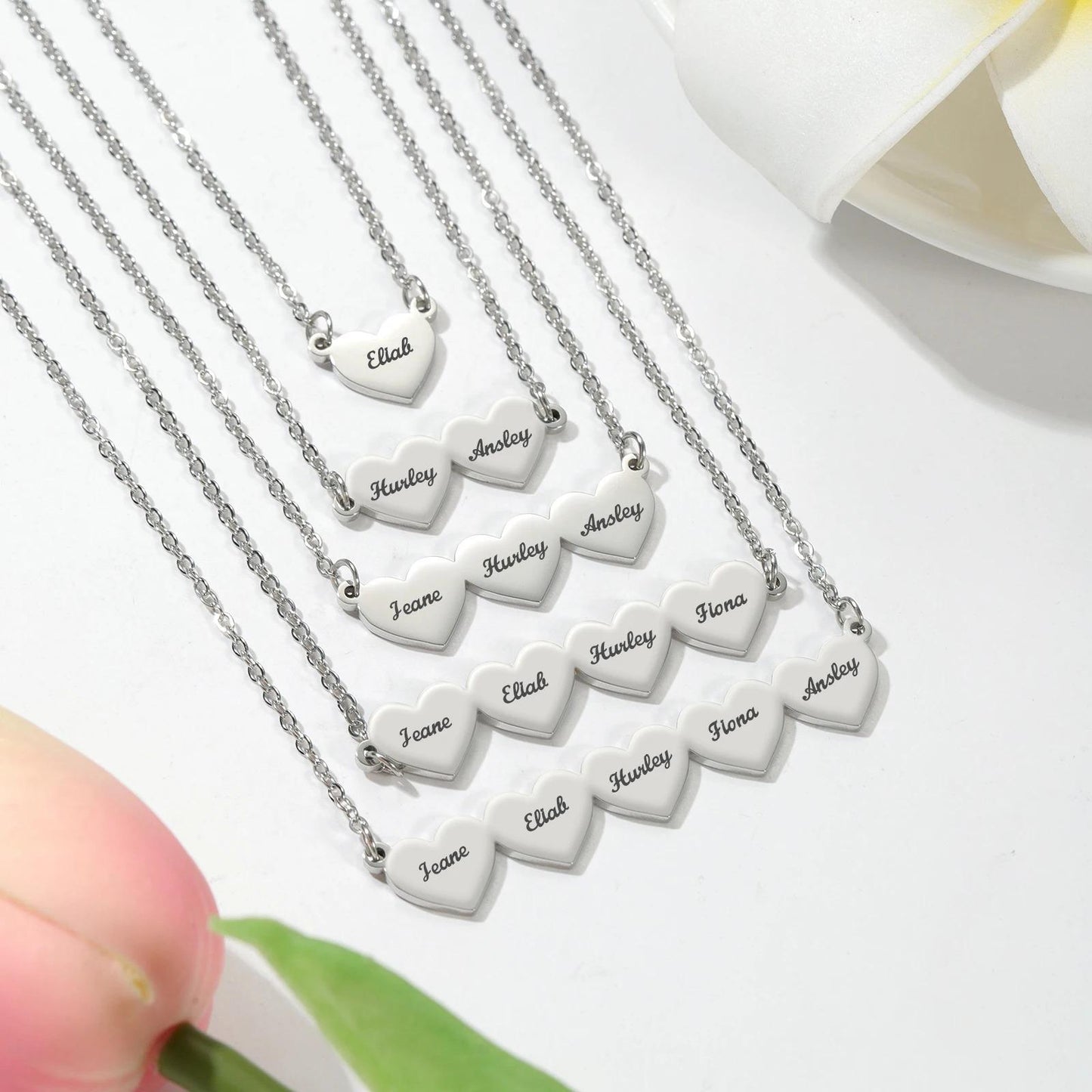 Personalized Heart Name Necklace: Stainless Steel Family Pendant