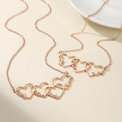Personalized Interlocking Heart Name Necklace: Stainless Steel, Gold, Rose Gold