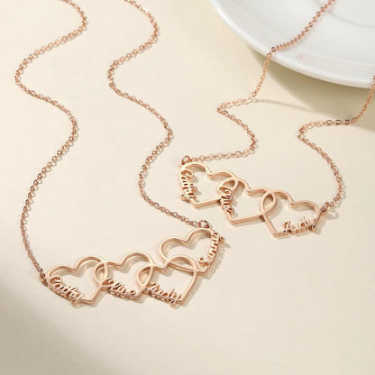 Personalized Interlocking Hearts Name Necklace: Stainless Steel, Gold or Rose Gold