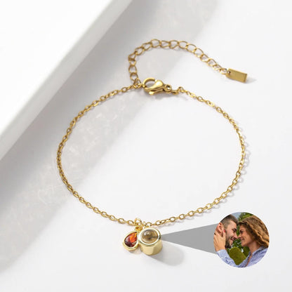 Photo Projection Bracelet: Stainless Steel, Birthstone, Personalized Keepsake