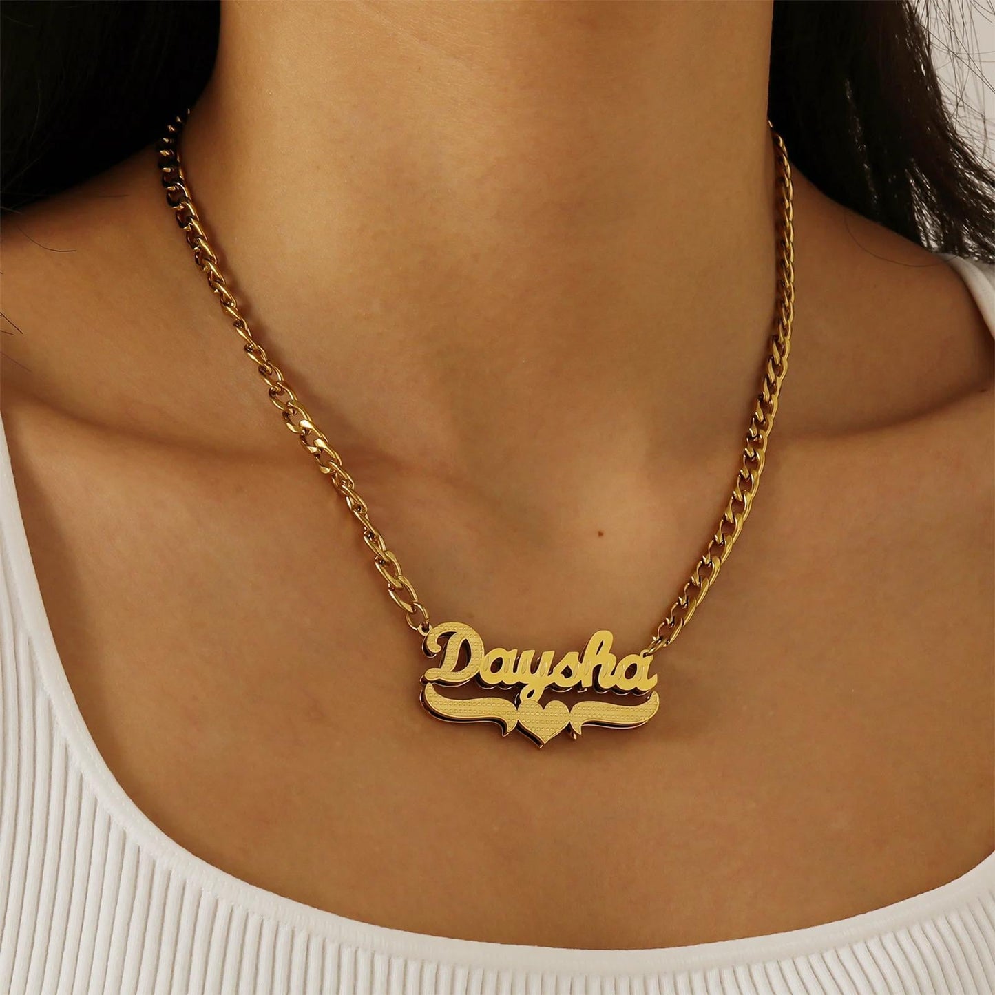 Custom Diamond-Cut Name Necklace & Bracelet Set: 18K Gold Plated Cuban Link