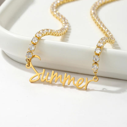 Personalized Tennis Chain Name Necklace: 18K Gold Plated, Waterproof