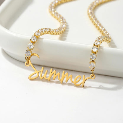 Personalized Name Necklace: AAA Cubic Zirconia Tennis Chain, Waterproof and Non Tarnish