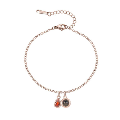 Photo Projection Bracelet: Stainless Steel, Birthstone, Personalized Keepsake
