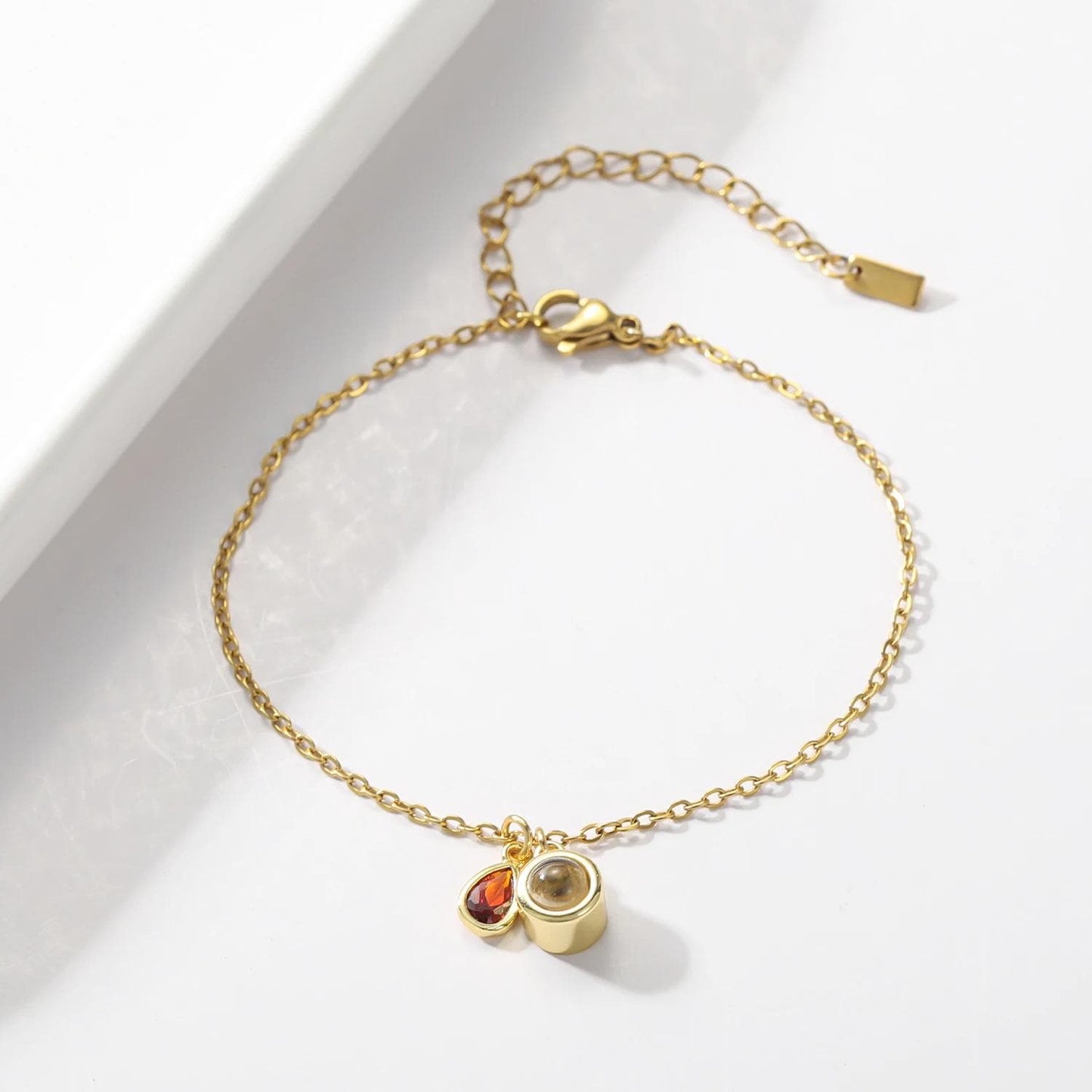 Photo Projection Bracelet: Stainless Steel, Birthstone, Personalized Keepsake