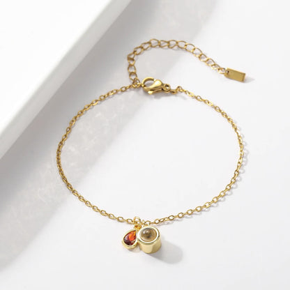 Photo Projection Bracelet: Stainless Steel, Birthstone, Personalized Keepsake