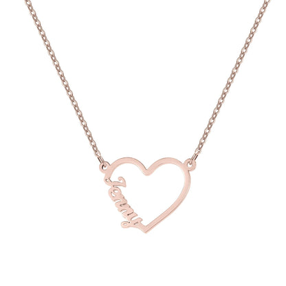 Personalized Interlocking Heart Name Necklace: Stainless Steel, Gold, Rose Gold