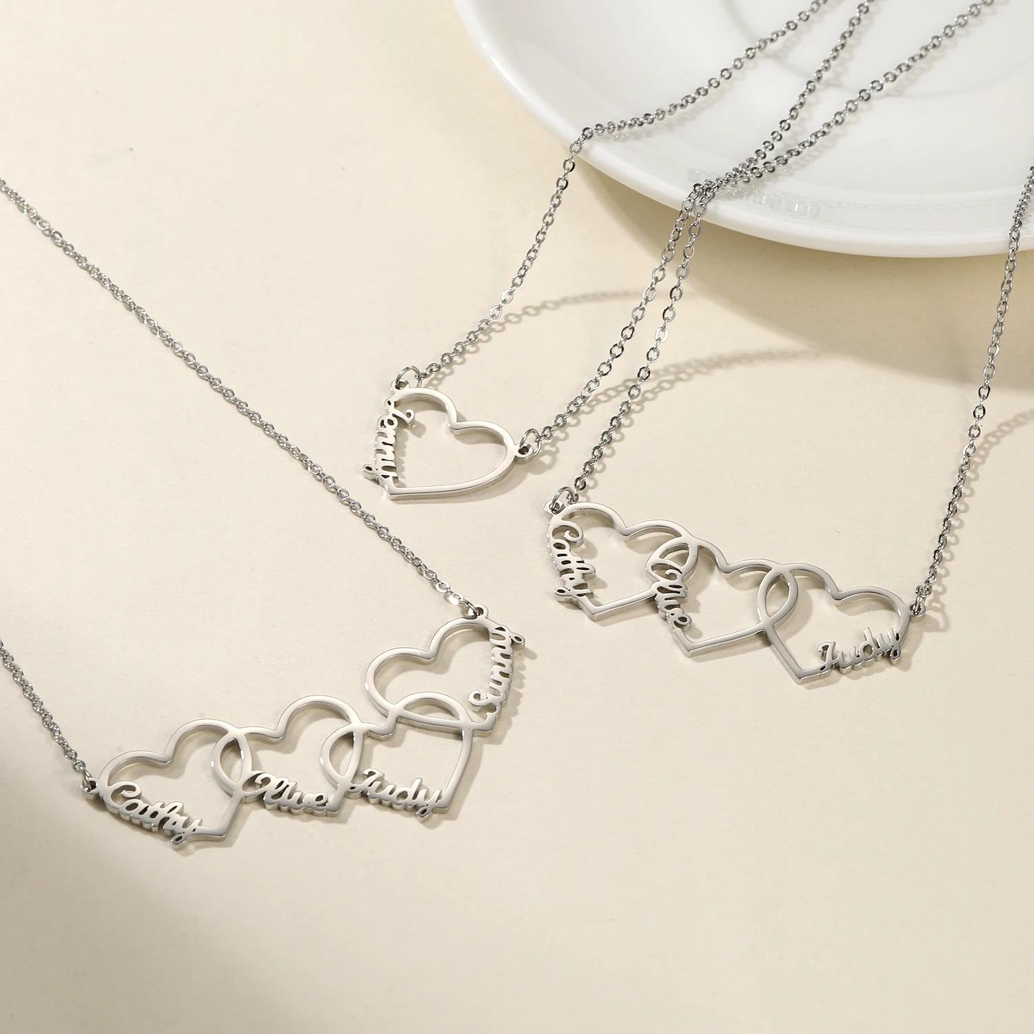 Personalized Interlocking Hearts Necklace: 18K Gold Custom Name Pendant
