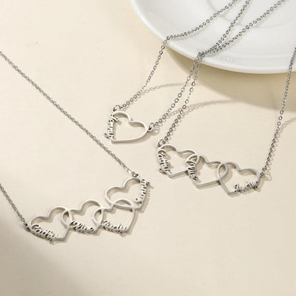 Personalized Interlocking Hearts Necklace: 18K Gold Custom Name Pendant