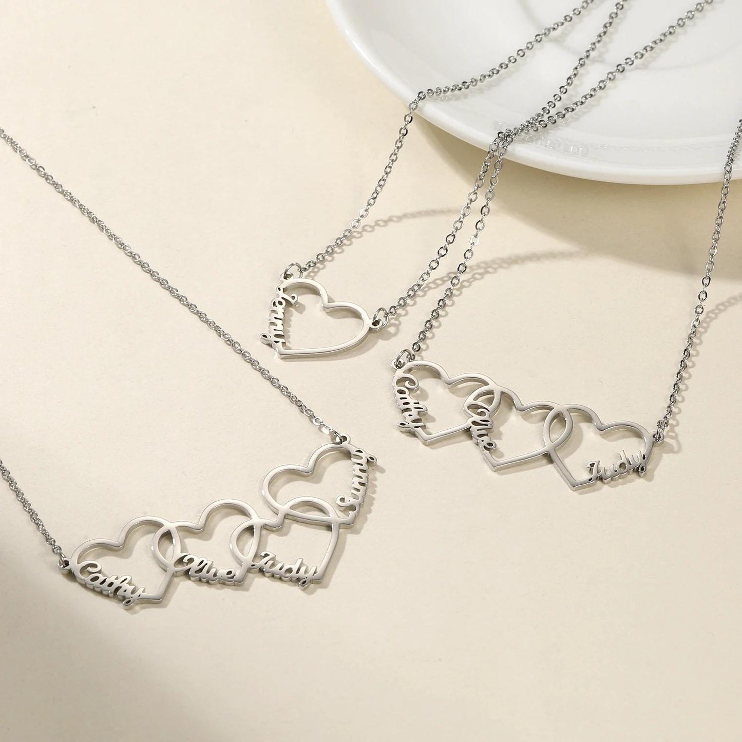Personalized Interlocking Heart Name Necklace: Stainless Steel, Gold, Rose Gold