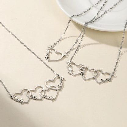Personalized Interlocking Heart Name Necklace: Stainless Steel, Gold, Rose Gold