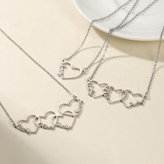 Personalized Interlocking Heart Name Necklace: Stainless Steel, Gold, Rose Gold