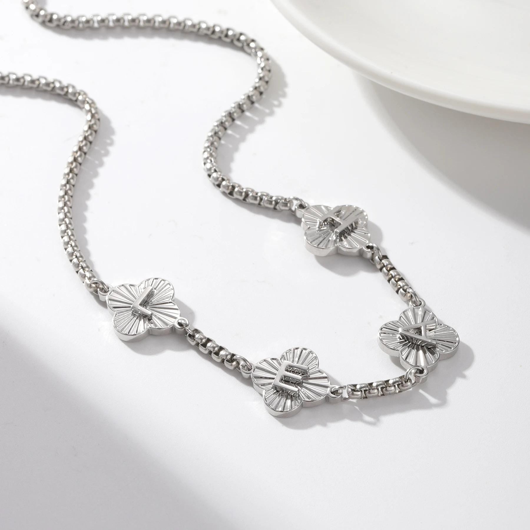 Engraved Clover Initial Necklace: Waterproof Personalized Charm