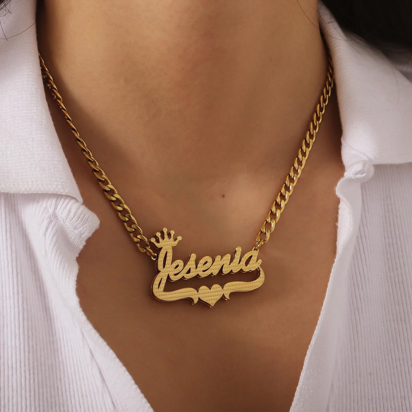 Custom Gold Name Necklace with Crown, Cuban Chain, Personalized Gift