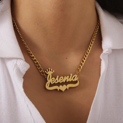 Custom Gold Name Necklace with Crown, Cuban Chain, Personalized Gift