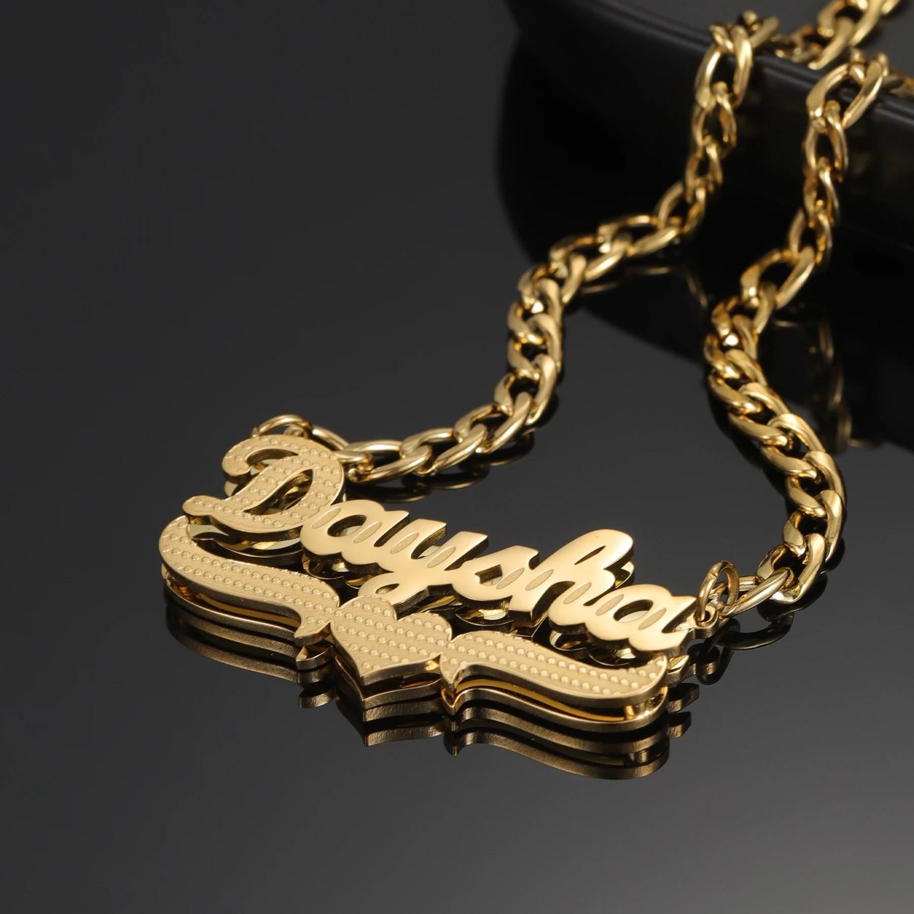 Custom Diamond-Cut Name Necklace & Bracelet Set: 18K Gold Plated Cuban Link