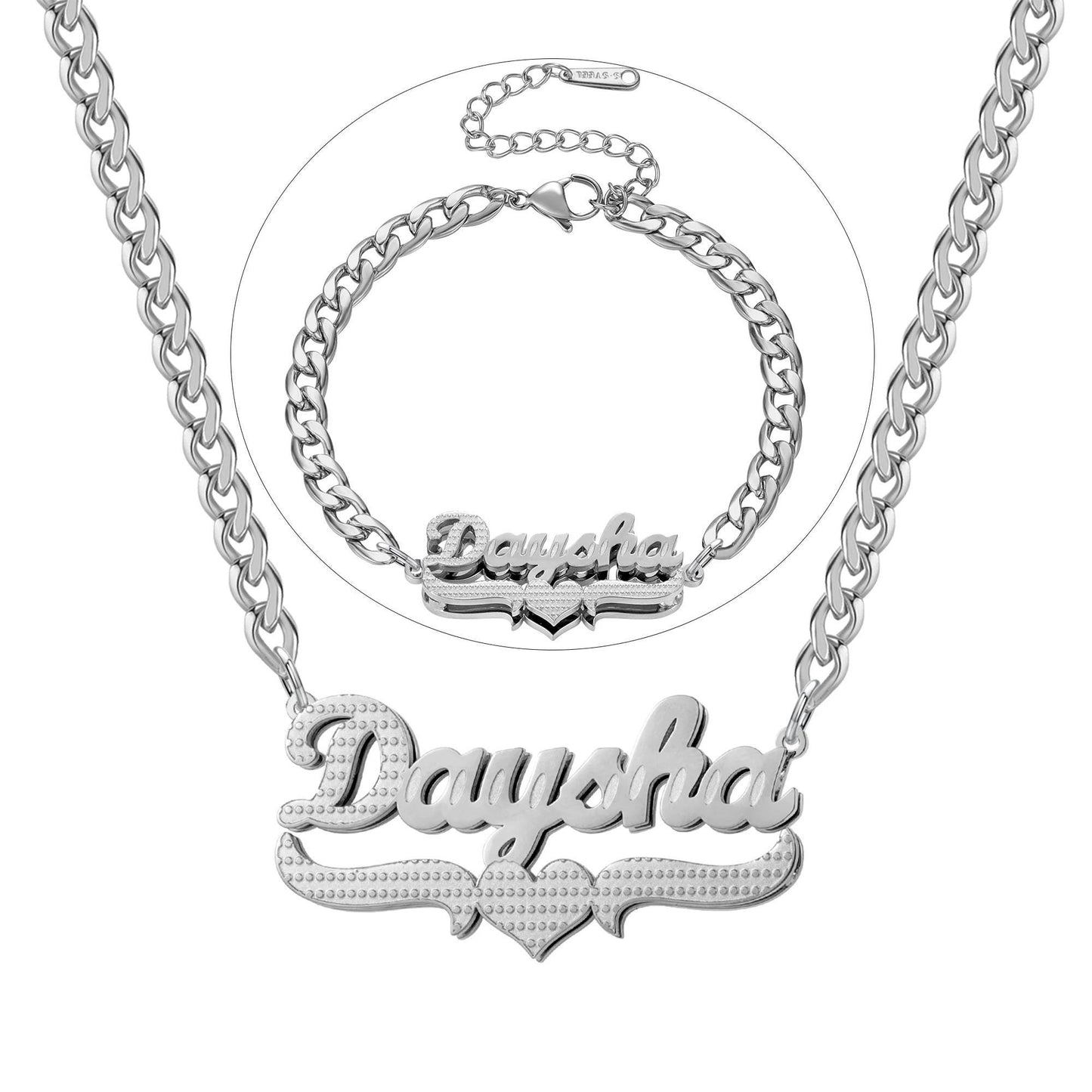 Custom Diamond-Cut Name Necklace & Bracelet Set: 18K Gold Plated Cuban Link