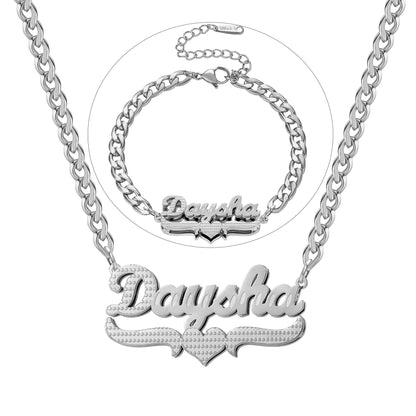 Custom Diamond-Cut Name Necklace & Bracelet Set: 18K Gold Plated Cuban Link
