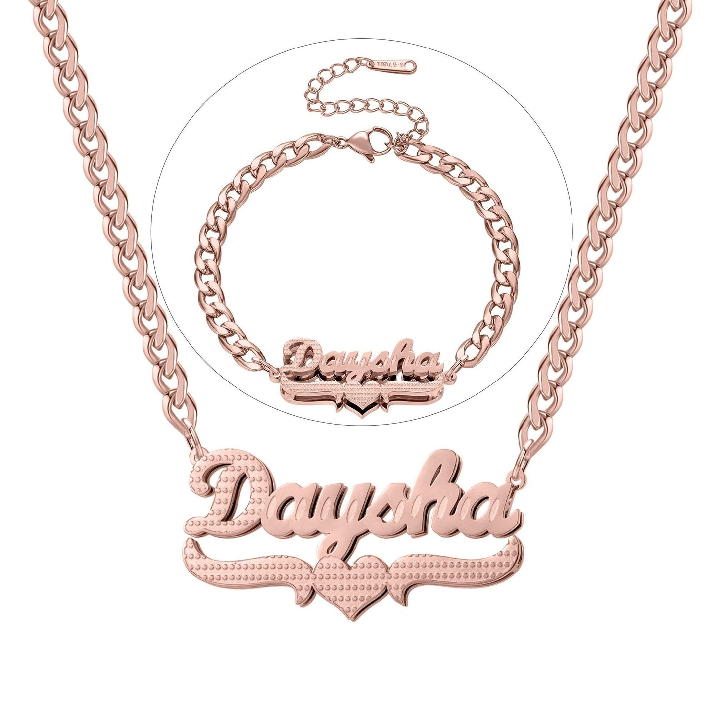 Custom Diamond-Cut Name Necklace & Bracelet Set: 18K Gold Plated Cuban Link