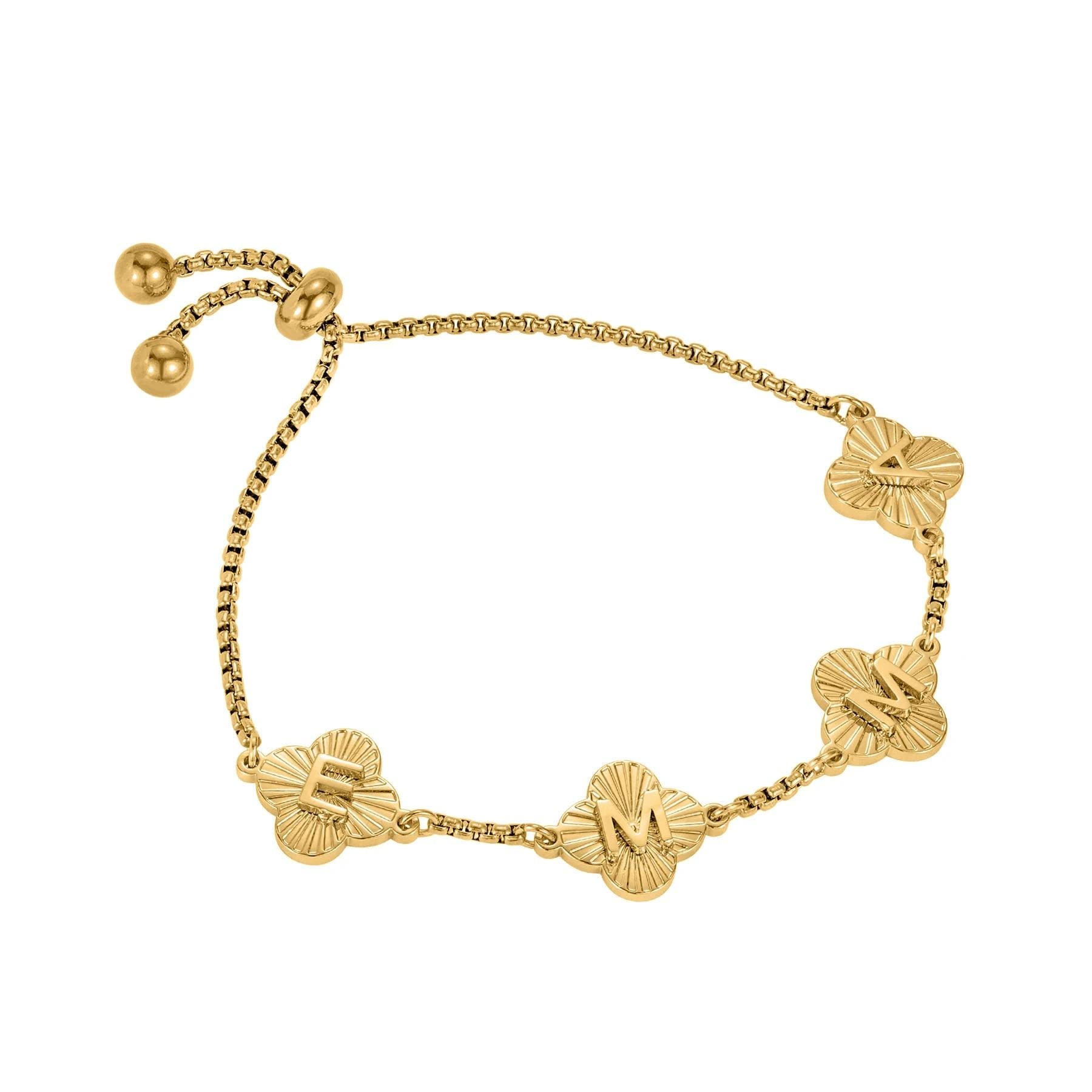 Engraved Clover Initial Bracelet: Waterproof Stainless Steel, Adjustable