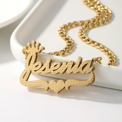 Custom Gold Name Necklace with Crown, Cuban Chain, Personalized Gift