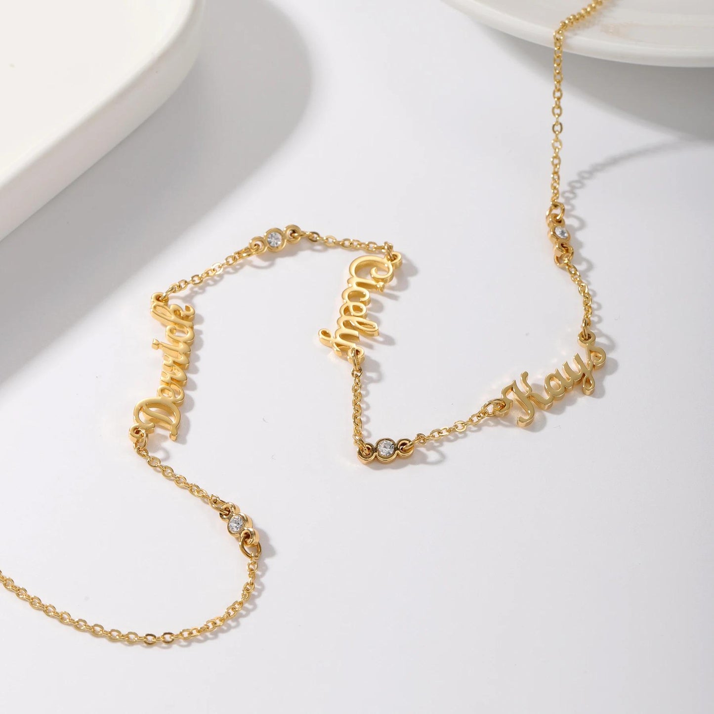 Custom Name Necklace: Dainty CZ Name Chain, Personalized Family Jewelry