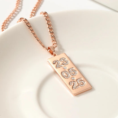 Custom Date Necklace: Stainless Steel Vertical Bar with Cubic Zirconia