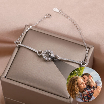 Custom Photo Projection Bracelet: 925 Sterling Silver, Sparkly Flower Design