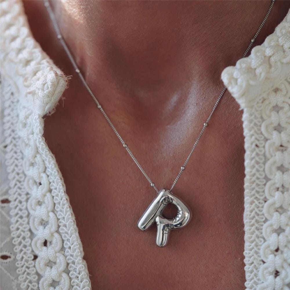 Chunky Bubble Letter Necklace: 18K Gold Plated Initial Pendant