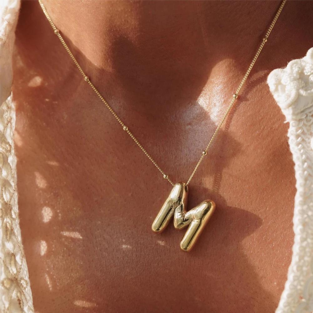 Chunky Bubble Letter Necklace: 18K Gold Plated Initial Pendant
