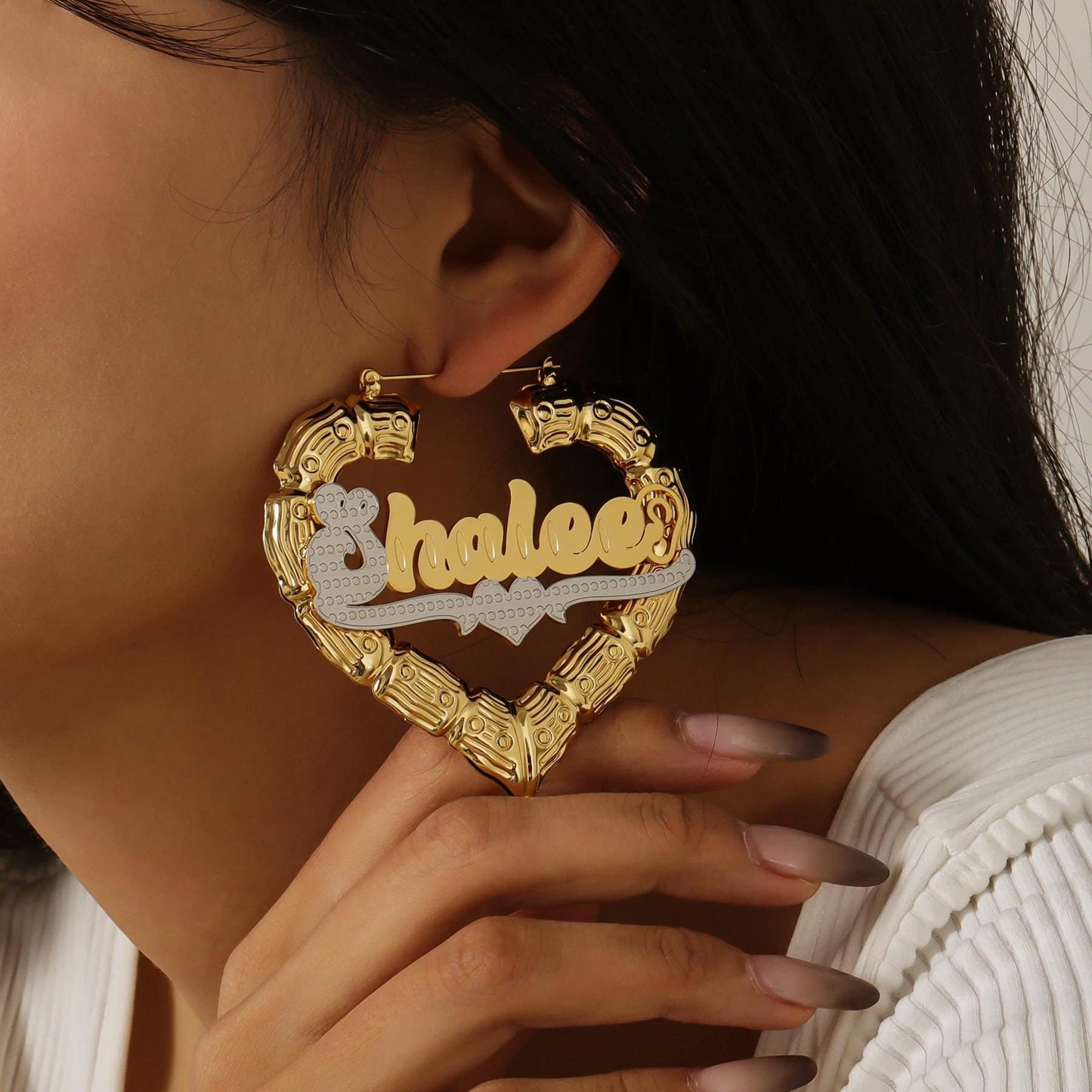 Personalized Heart Bamboo Hoop Earrings: Waterproof and Hypollargenic Earrings